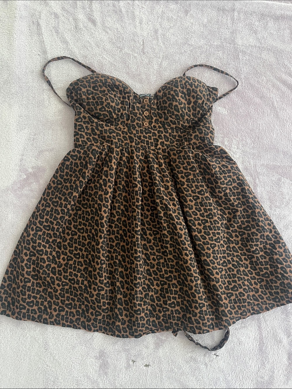 Bluenotes cheetah print mini dress with bow tie back and button details